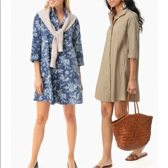 TUCKERNUCK ✨ Khaki Brown/Olive Charlie Shirt Dress ✨ 3/4 Sleeves ✨ Size M - Picture 8 of 14